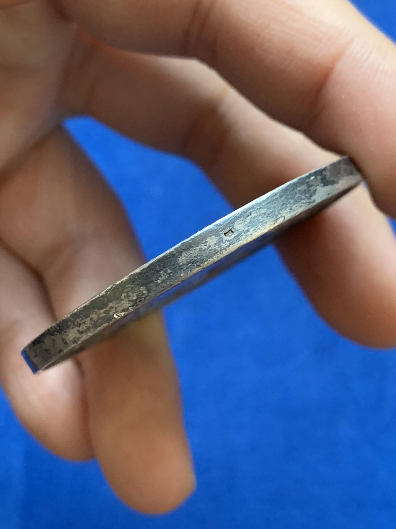 《竞宝斋》第445场 周日，周一，2场连拍 （全场包邮） 法国1876年蒙莫朗西市消防比赛大银章 46.55克 50.5mm 菱形野猪头银标 边有焊接痕迹