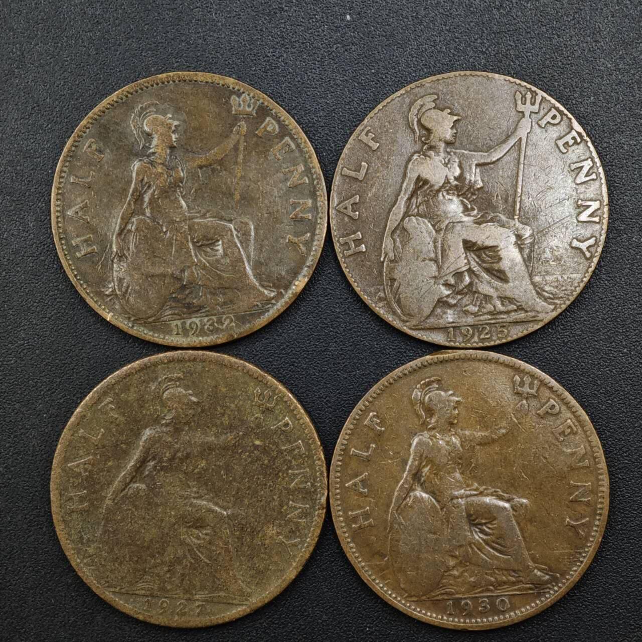 【淘币小摊】实时拍第八百二十一拍   散币场   满百包邮可预留二周 每周一统一发货   英国乔治五世半便士铜币4枚