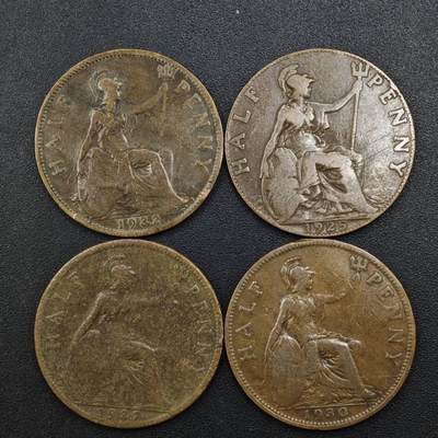 【淘币小摊】实时拍第八百二十一拍   散币场   满百包邮可预留二周 每周一统一发货   - 英国乔治五世半便士铜币4枚