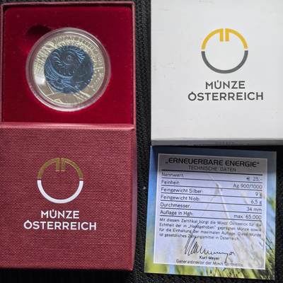 道一币馆币章第一百五十八场 - 原盒证 奥地利2010年绿色再生能源25欧元铌芯银币