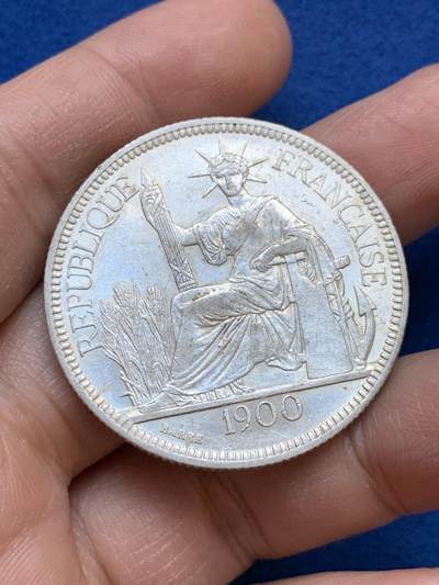 《竞宝斋》第445场 周日，周一，2场连拍 （全场包邮） - 法属印支1900年坐洋1皮阿斯特银币 光度不错