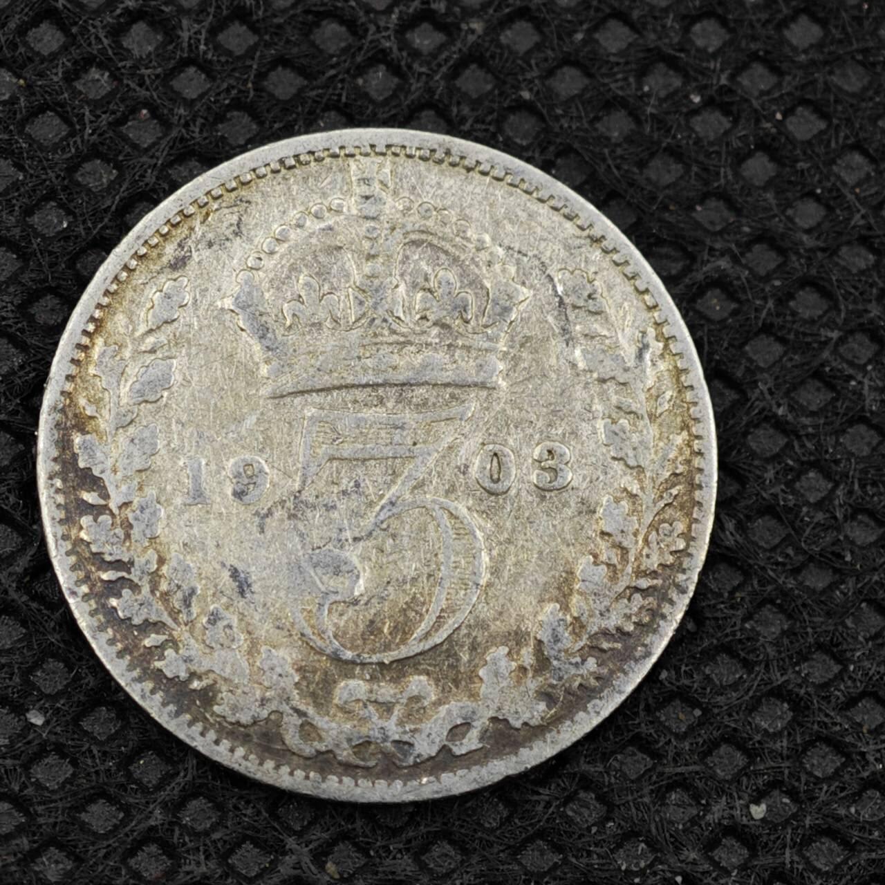 【淘币小摊】限时拍第八百二十四拍  小银币场  满百包邮可预留两周  周一统一发货     英国1903年爱德华七世3便士银币