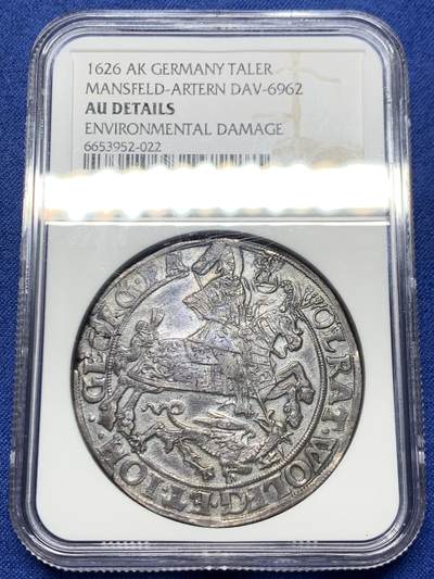 《竞宝斋》第445场 周日，周一，2场连拍 （全场包邮） - NGC AUD 德国1626年曼斯菲尔德-阿腾屠龙1泰勒银币，深打细节状态都很好。