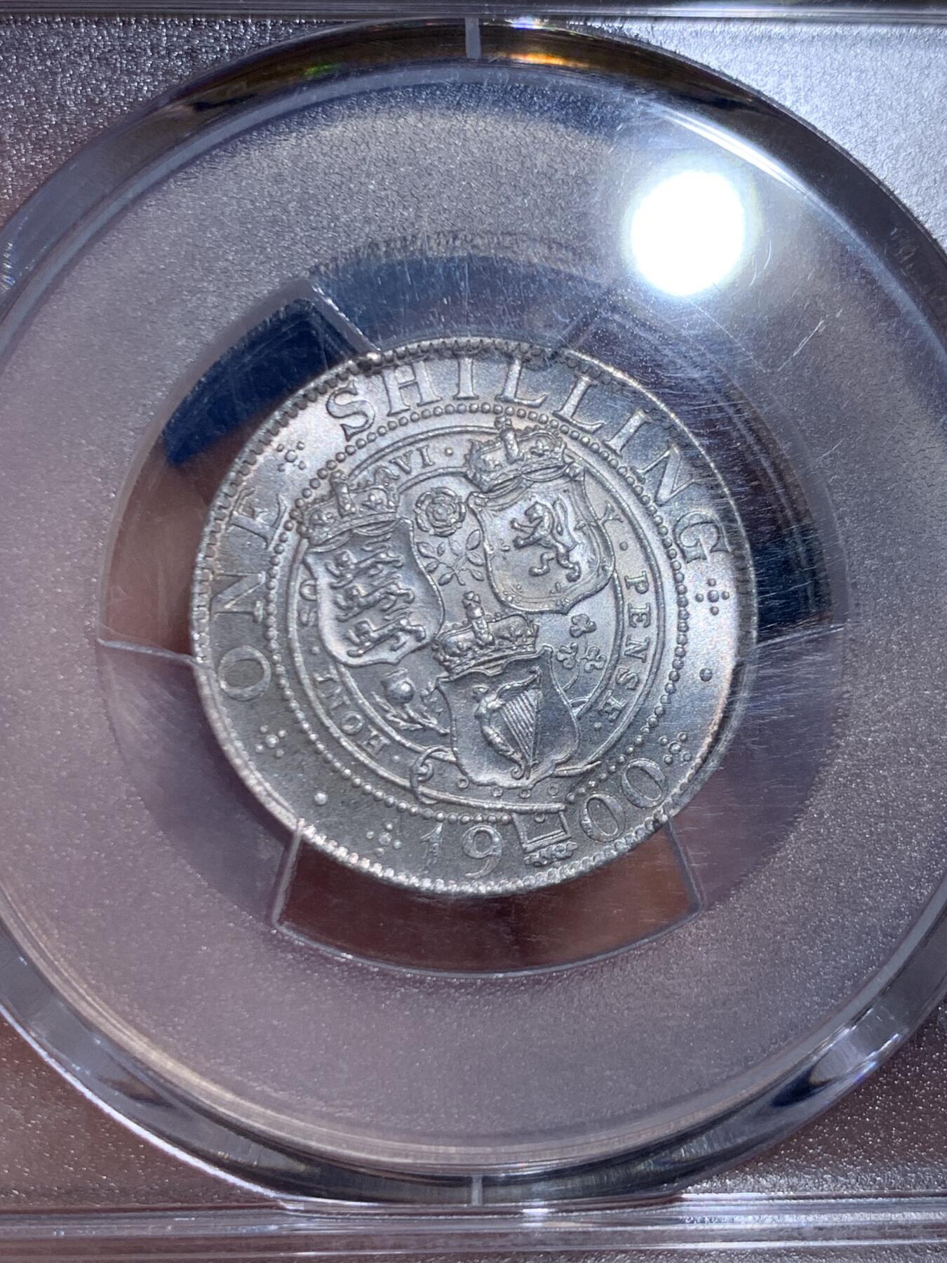 《竞宝斋》第445场 周日，周一，2场连拍 （全场包邮） PCGS MS65 英国 1900年 维多利亚 披纱 先令 仅有7枚更高分 双面欧洲老包浆