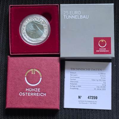 道一币馆币章第一百五十八场 - 原盒证 奥地利2013年隧道工程技术发展25欧元铌芯银币