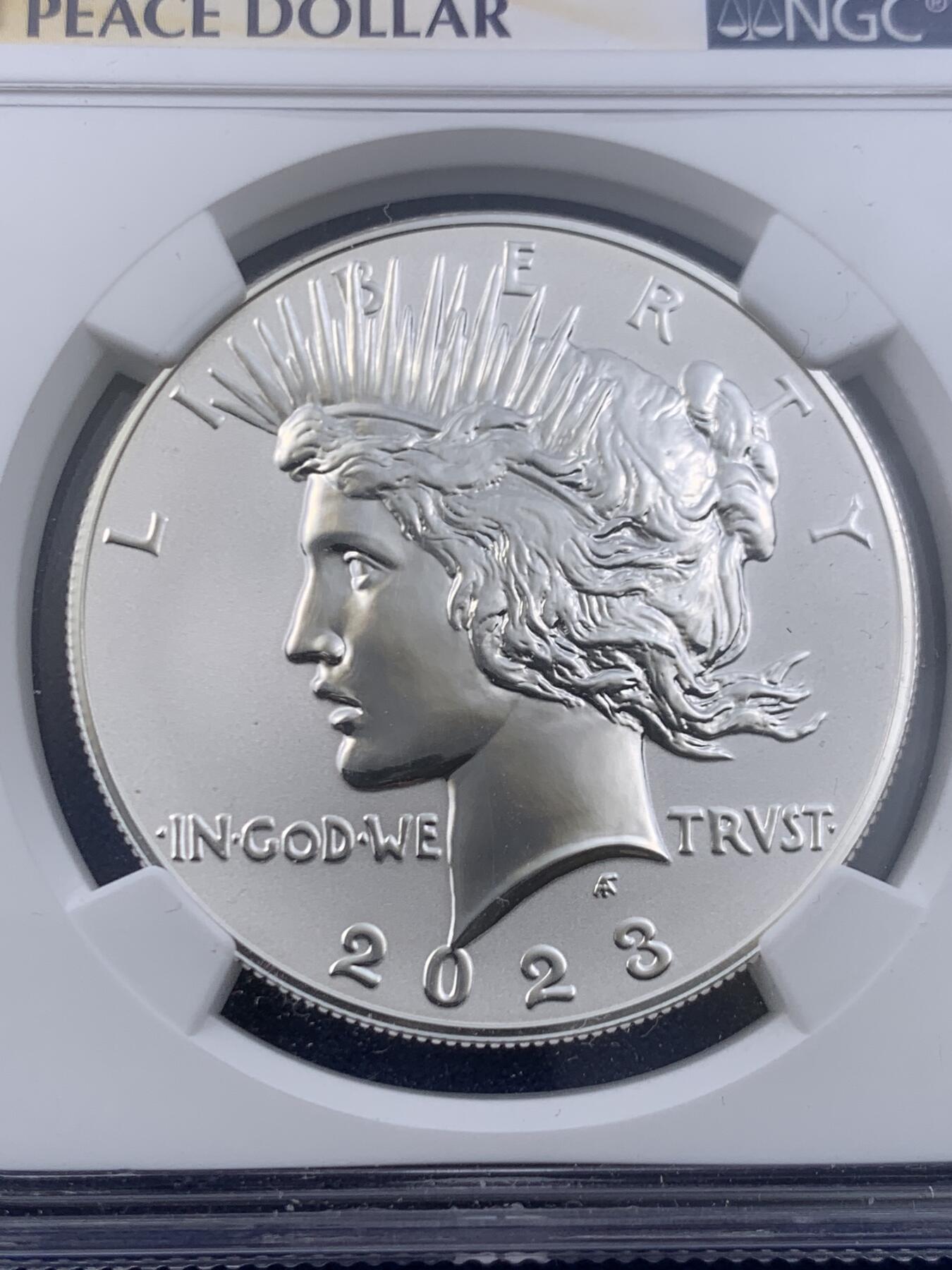 《竞宝斋》第445场 周日，周一，2场连拍 （全场包邮） NGC PF70 反向精制币 美国2023年和平S版1美元大银币 高浮雕底版磨砂版 满分佳品