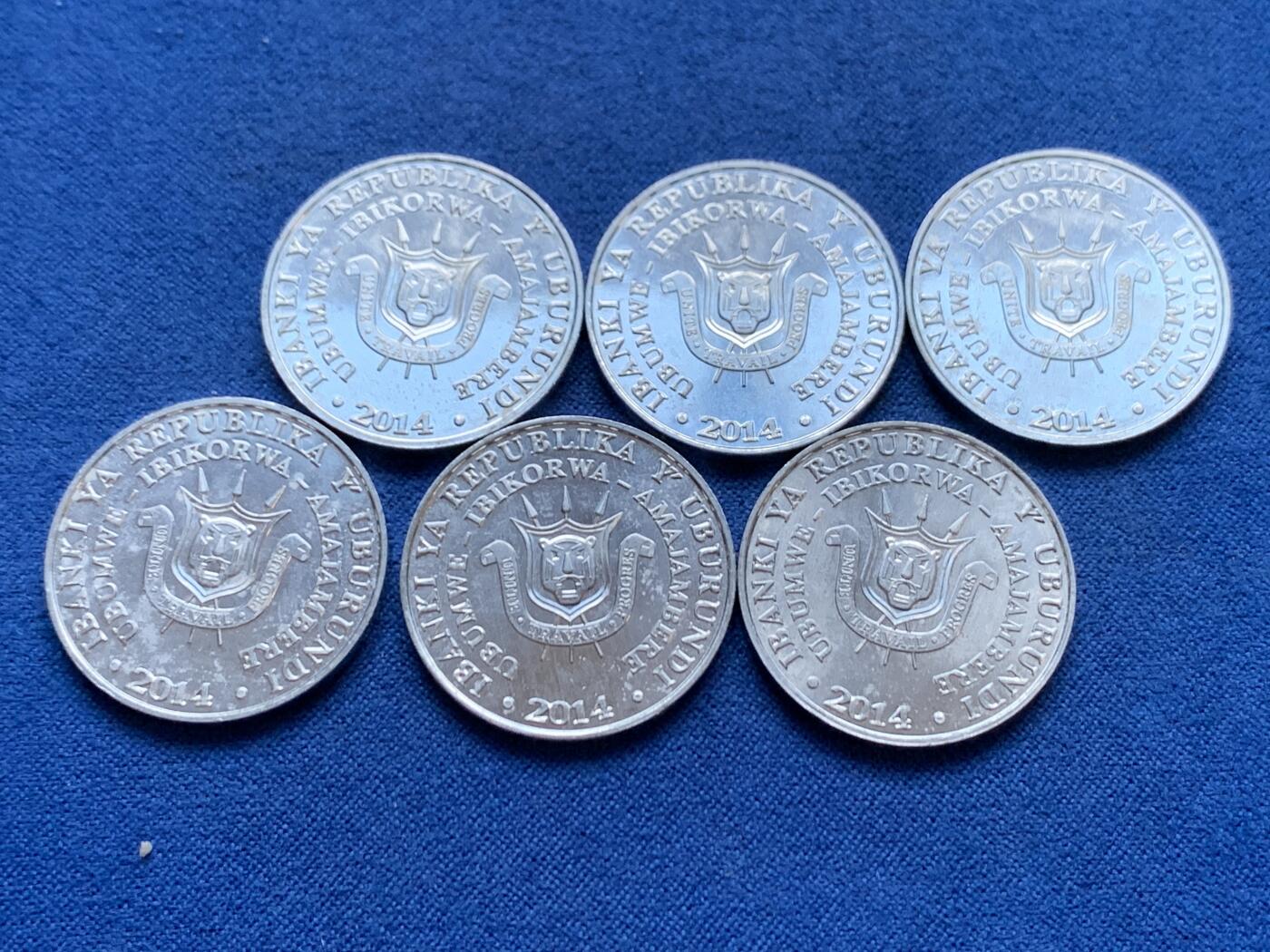 《竞宝斋》第445场 周日，周一，2场连拍 （全场包邮） 六枚一组 布隆迪2014年5法郎 不同鸟类币