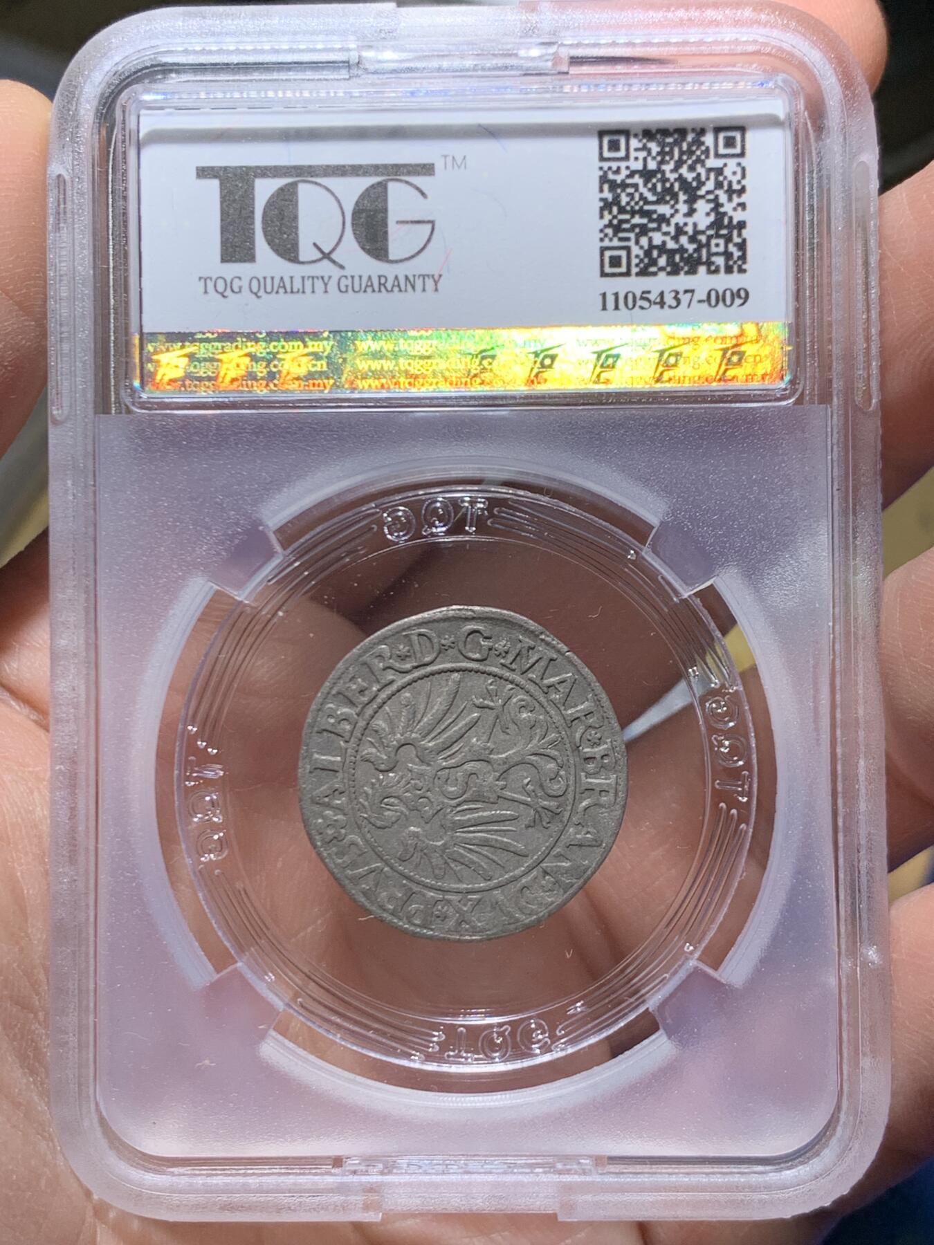 《竞宝斋》第445场 周日，周一，2场连拍 （全场包邮） TQG XF40 普鲁士公国 1535年 1格罗申 银币 细节良好 人像面胡须清晰可见 打制不错 近500年的银币 少见品种