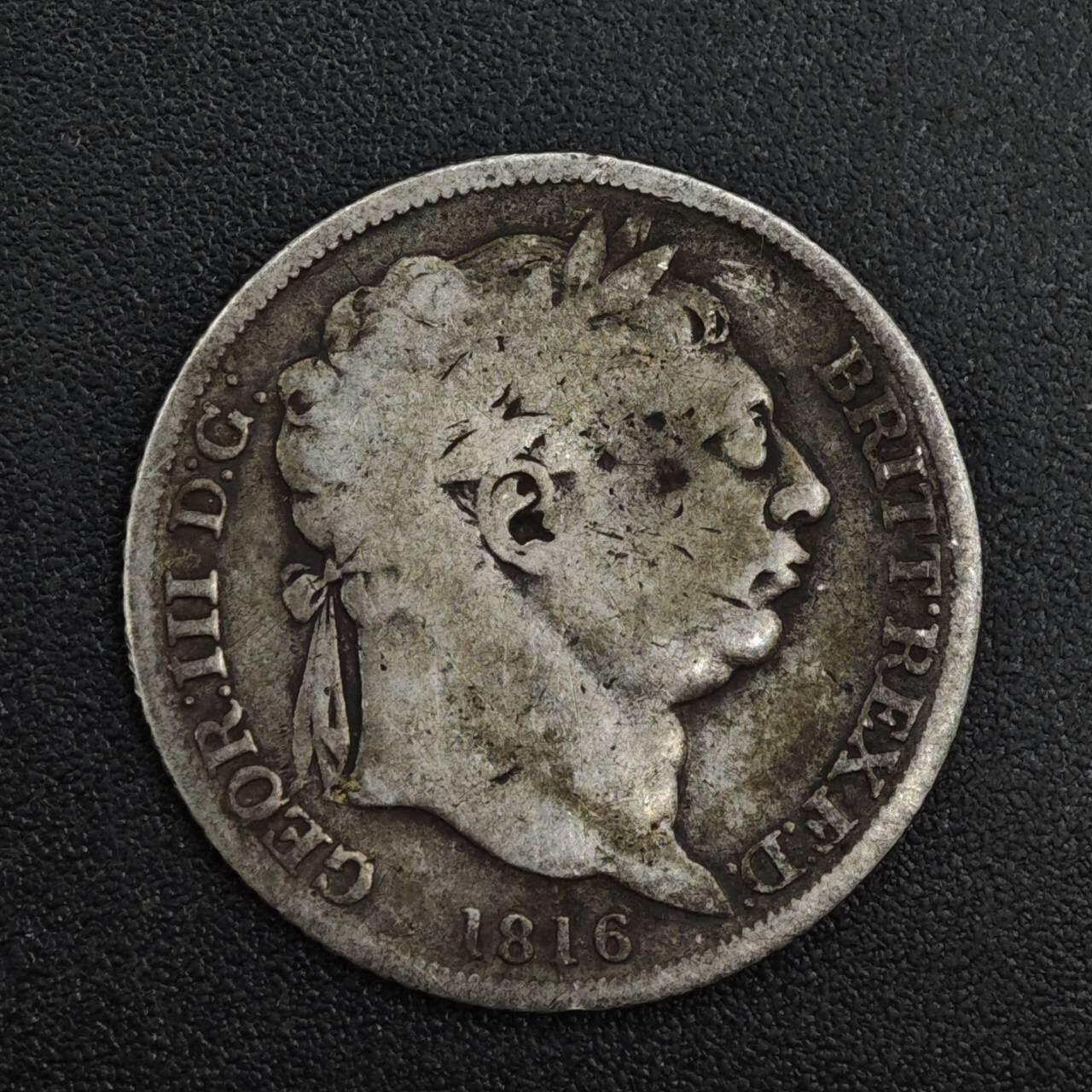 【淘币小摊】实时拍第八百二十一拍   散币场   满百包邮可预留二周 每周一统一发货   英国1816年乔治三世6便士银币