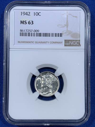 《竞宝斋》第445场 周日，周一，2场连拍 （全场包邮） - NGC MS63 美国1942年小飞人10分银币，原光品相，正面经典墨丘利图案，背面法西斯束棒，是兼具美观和收藏的高性价比品种
