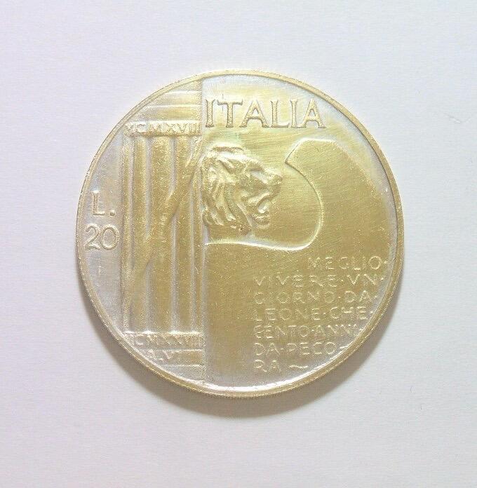 意大利墨索里尼20里拉 高浮雕原光镀银币章 35MM