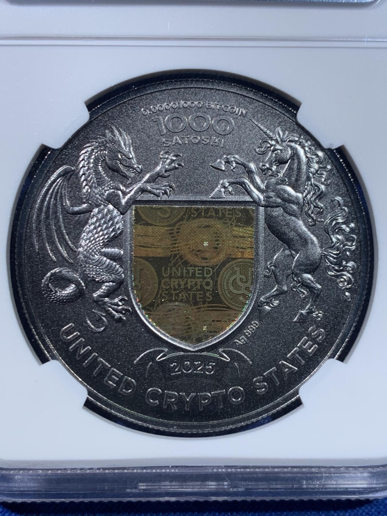 《竞宝斋》第445场 周日，周一，2场连拍 （全场包邮） 两枚一组 NGC PF68UC 美国2022年自由女神与神兽1000聪精制纪念加密货币（1盎司，999银，盒证齐全，发行量2千枚）个人认为该系列之中最美的女神化身银币 + NGC PF68 美国2025年乌克兰自由之翼镀金钌化纪念加密货币-1000聪（1盎司，999银，盒证齐全，发行量2千枚）个人认为该系列之中最精美复杂采取钌化加镀金工艺的银币