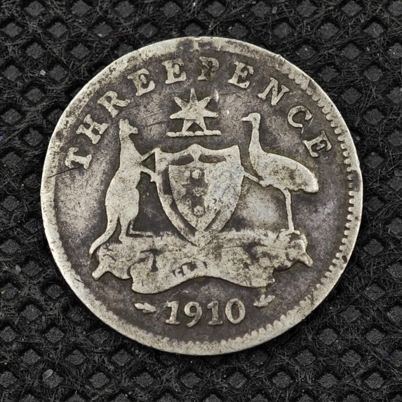 【淘币小摊】限时拍第八百二十四拍  小银币场  满百包邮可预留两周  周一统一发货   澳大利亚1910年爱德华七世3便士银币