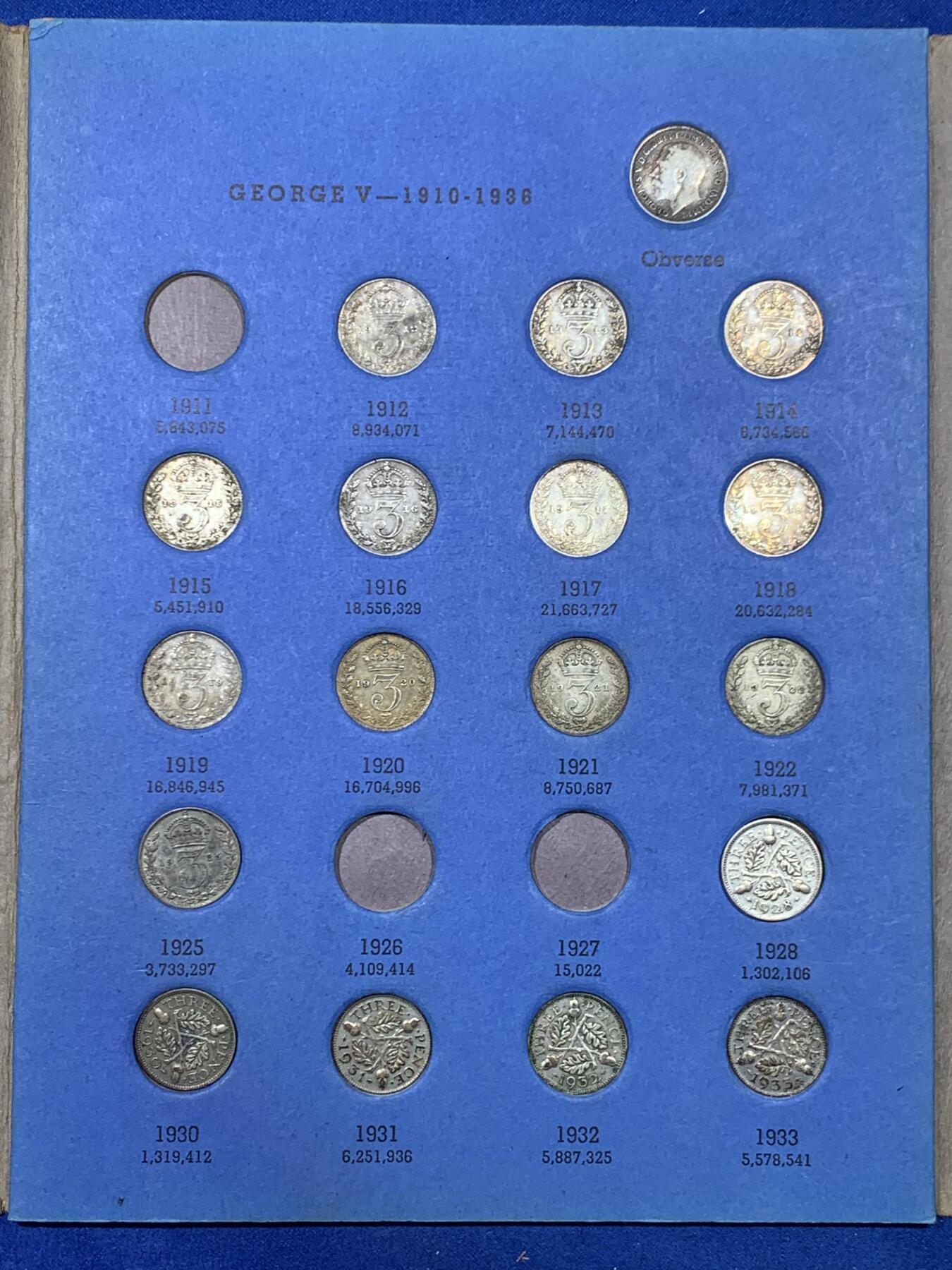 《竞宝斋》第445场 周日，周一，2场连拍 （全场包邮） 英国3便士银币27枚套装