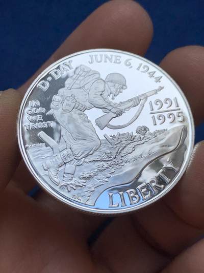 《竞宝斋》第445场 周日，周一，2场连拍 （全场包邮） - 美国1994年“诺曼底登陆战D-day”50周年纪念1美元银币 （26.73克/38.1mm/900银）