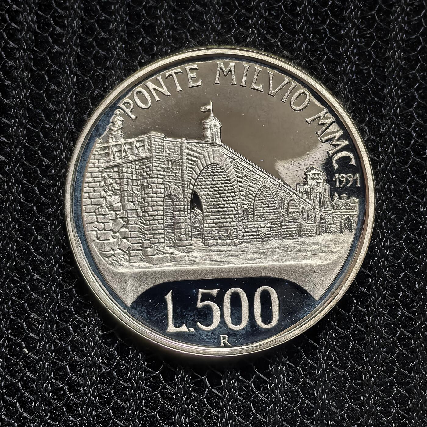 道一币馆币章第一百五十八场 原盒证 意大利1991年米尔维奥桥500里拉精制银币  13500