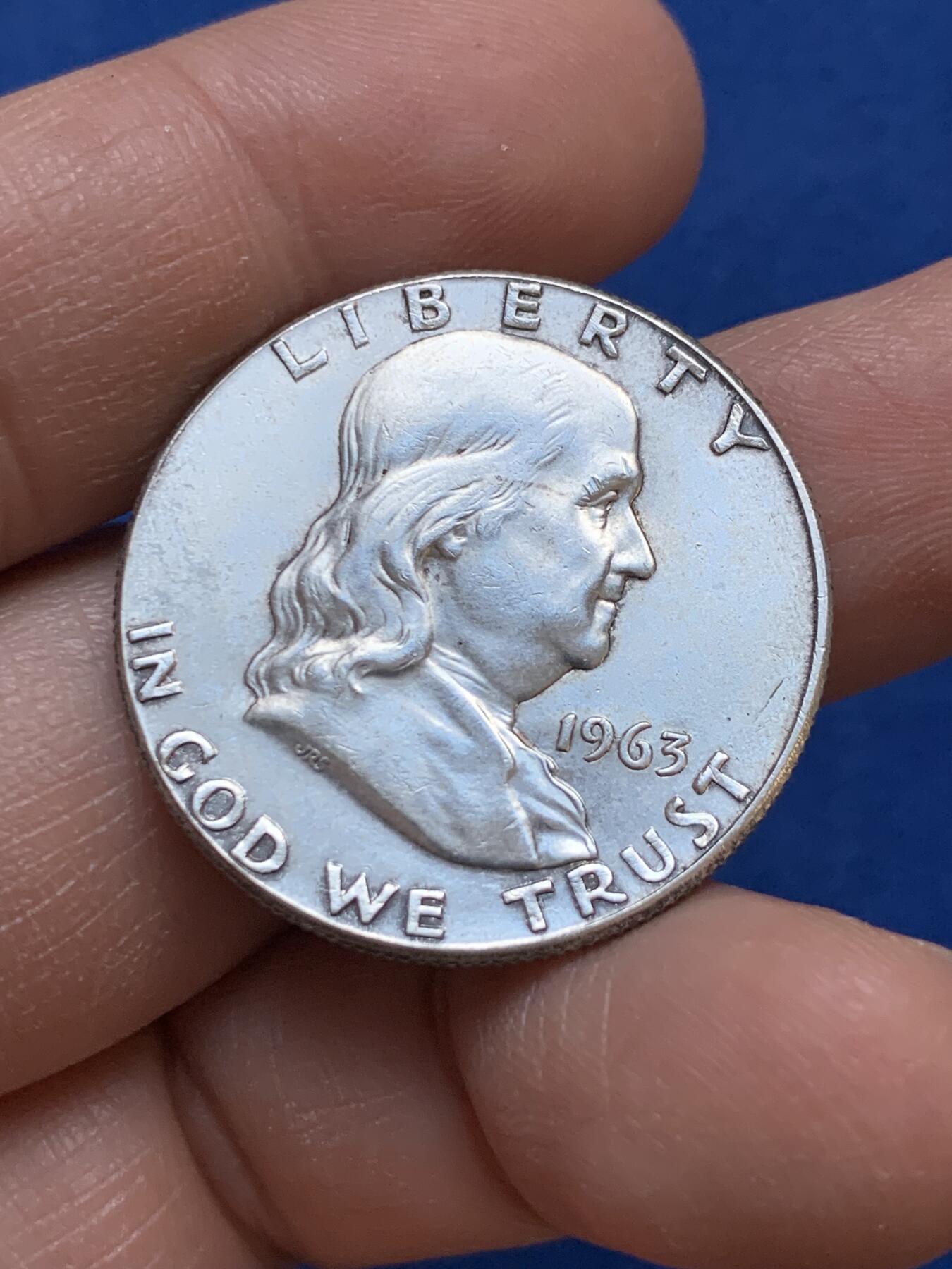 《竞宝斋》第445场 周日，周一，2场连拍 （全场包邮） 美国1963年富兰克林50分银币 900银