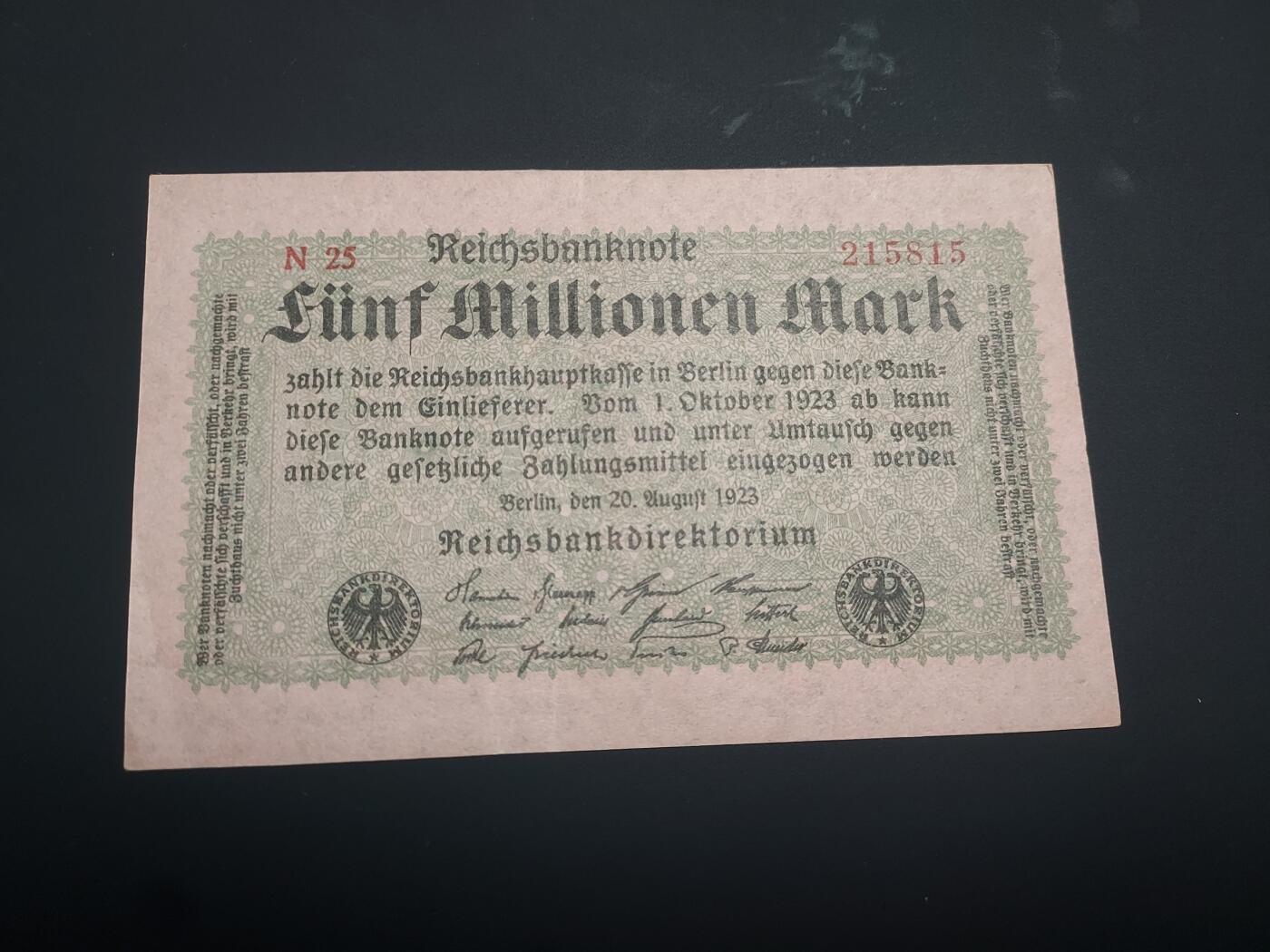 博彦收藏  12月15日 8点 钱币专场 全场包邮 1923德国 魏玛共和国 500万马克 9品左右