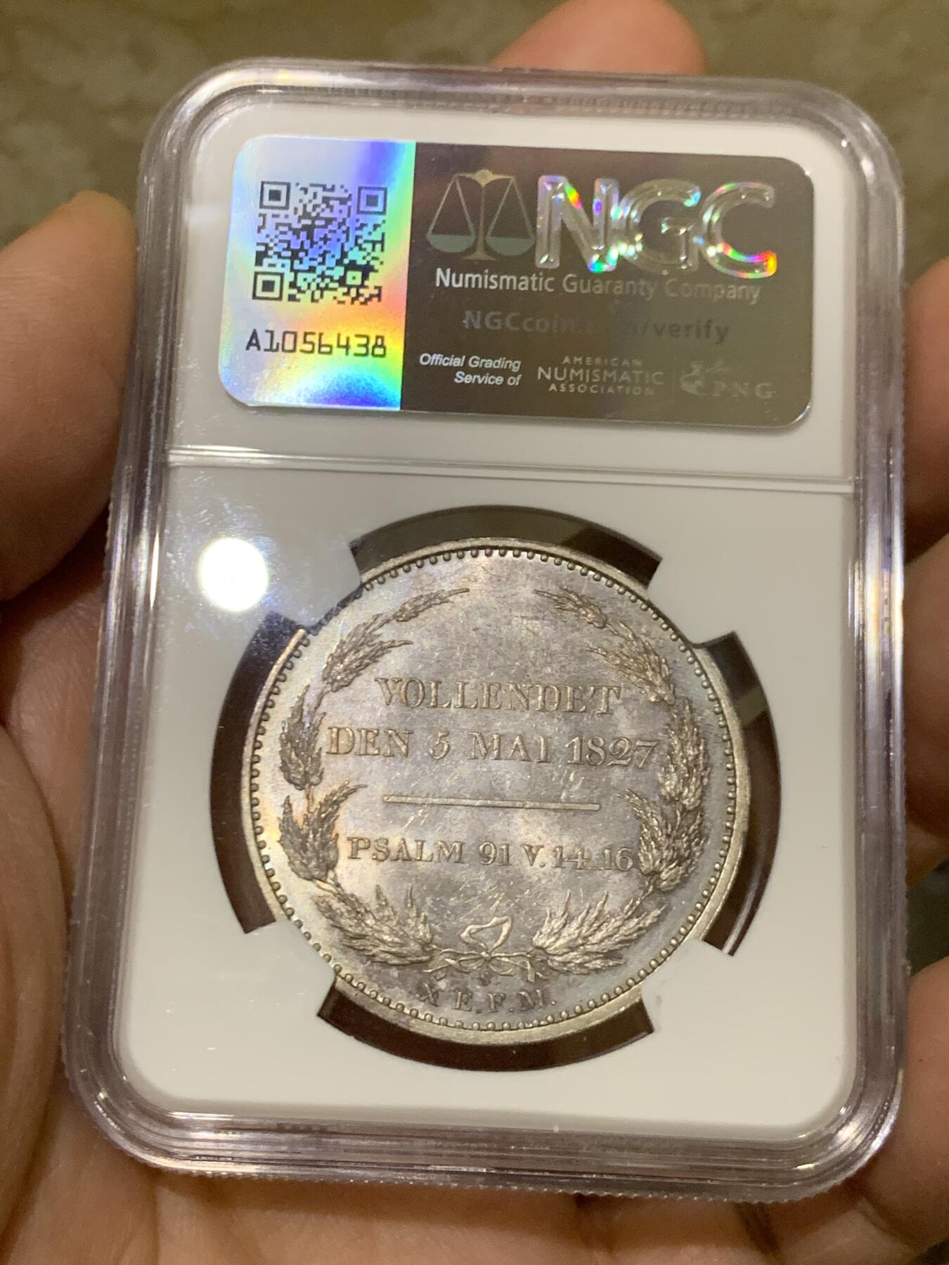 《竞宝斋》第445场 周日，周一，2场连拍 （全场包邮） NGC MS63 德国 1827年 德国萨克森国王之死 纪念泰勒大银币 PL底板 观感极好