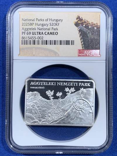 《竞宝斋》第445场 周日，周一，2场连拍 （全场包邮） - NGC PF69UC 匈牙利2025年奥格泰莱克国家公园20000福林纪念银币 925银 31.46克 39.6×26.4毫米