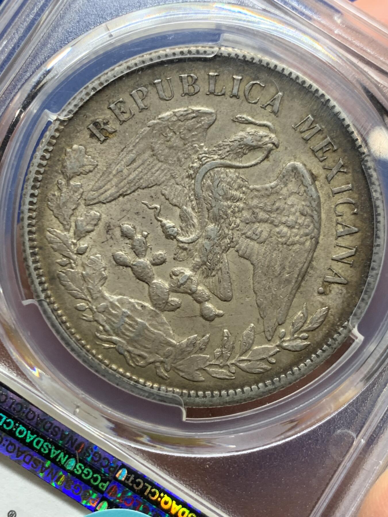 《竞宝斋》第445场 周日，周一，2场连拍 （全场包邮） PCGS MS62 墨西哥 1900ZS FZ 鹰洋 双面酱彩 币面字口深打老味道，极美收藏，一步到位。