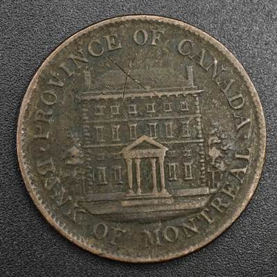 【淘币小摊】实时拍第八百二十一拍   散币场   满百包邮可预留二周 每周一统一发货   - 加拿大1844年蒙特利尔银行半便士铜币代币
