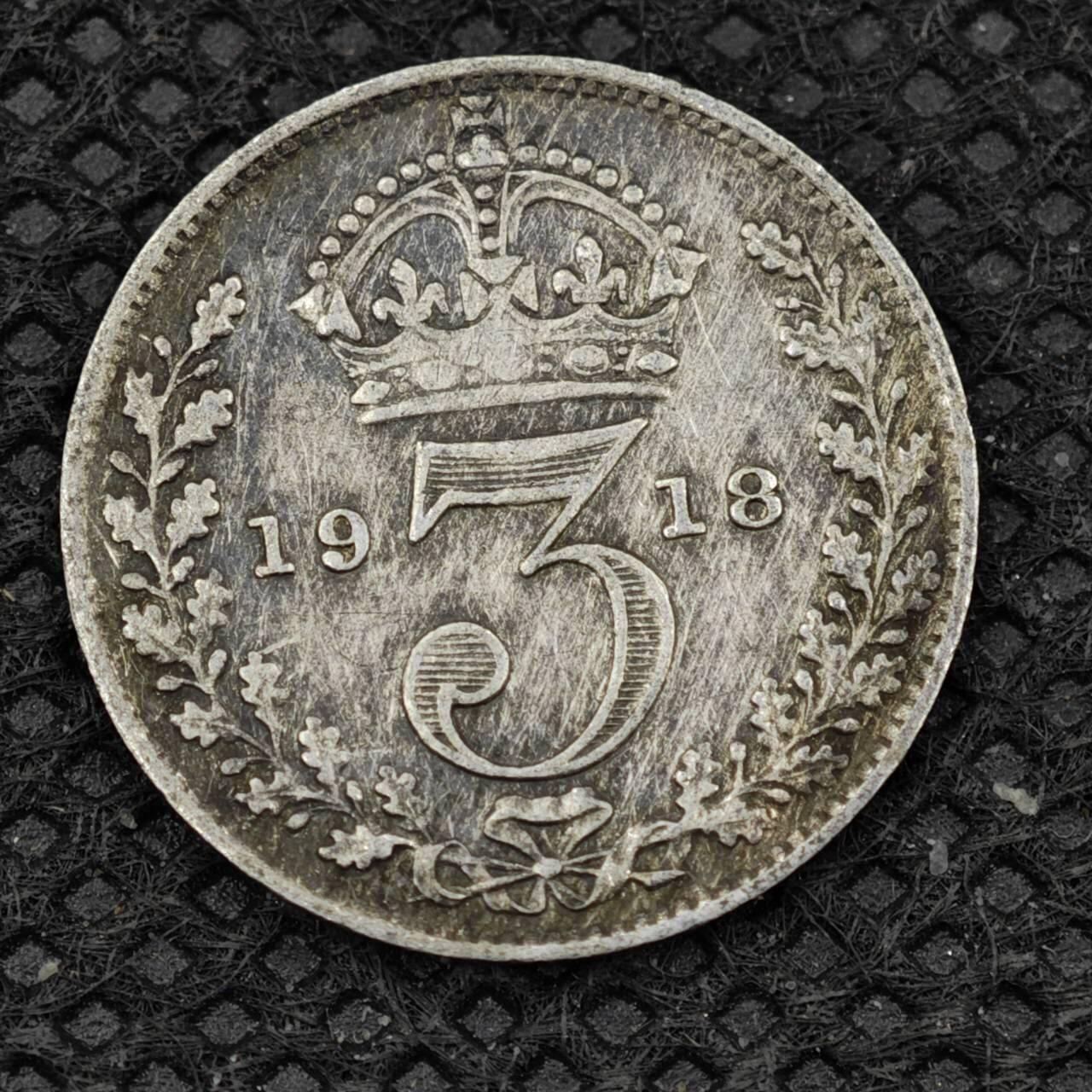 【淘币小摊】限时拍第八百二十四拍  小银币场  满百包邮可预留两周  周一统一发货       英国1918年乔治五世3便士银币
