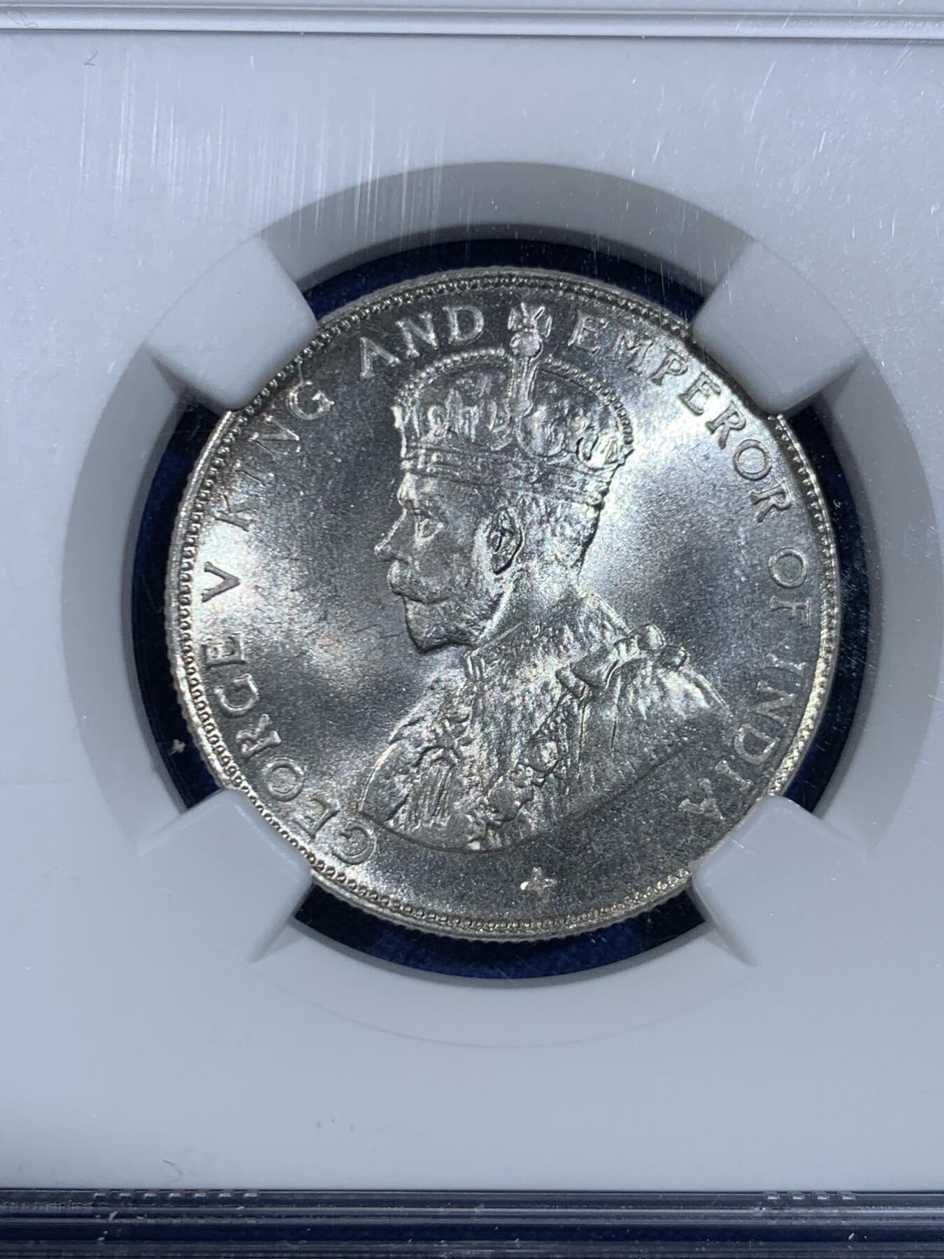 《竞宝斋》第445场 周日，周一，2场连拍 （全场包邮） NGC MS63 英属海峡1921年乔治五世50分银币