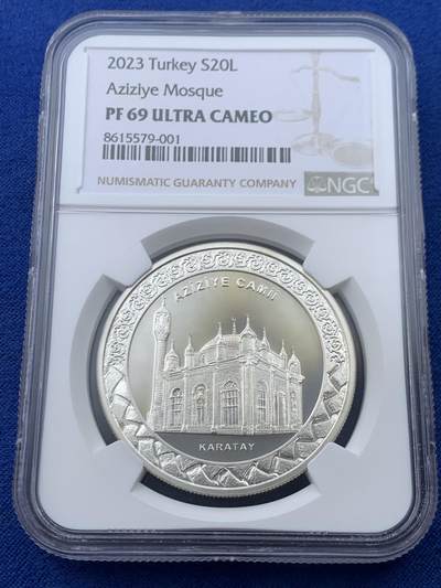 《竞宝斋》第445场 周日，周一，2场连拍 （全场包邮） - NGC PF68UC 土耳其2023年阿齐济耶清真寺20里拉精制纪念银币（1盎司，925银，带证书，发行量3千枚）时光雕刻，岁月永隽，唯有景观经典依旧！