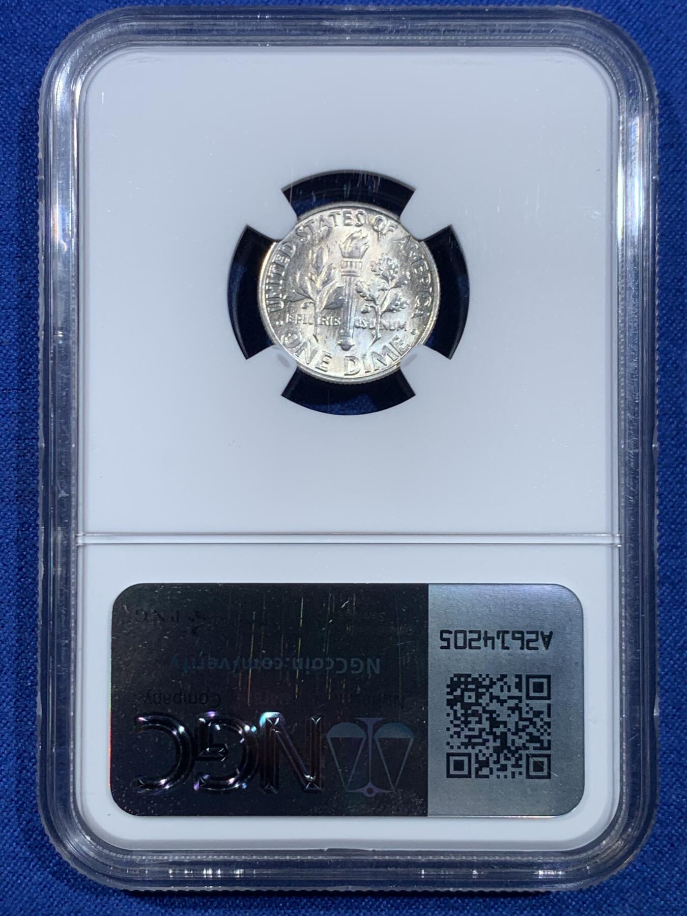 《竞宝斋》第445场 周日，周一，2场连拍 （全场包邮） NGC MS64 美国1946年10美分银币，罗斯福10美分首年份