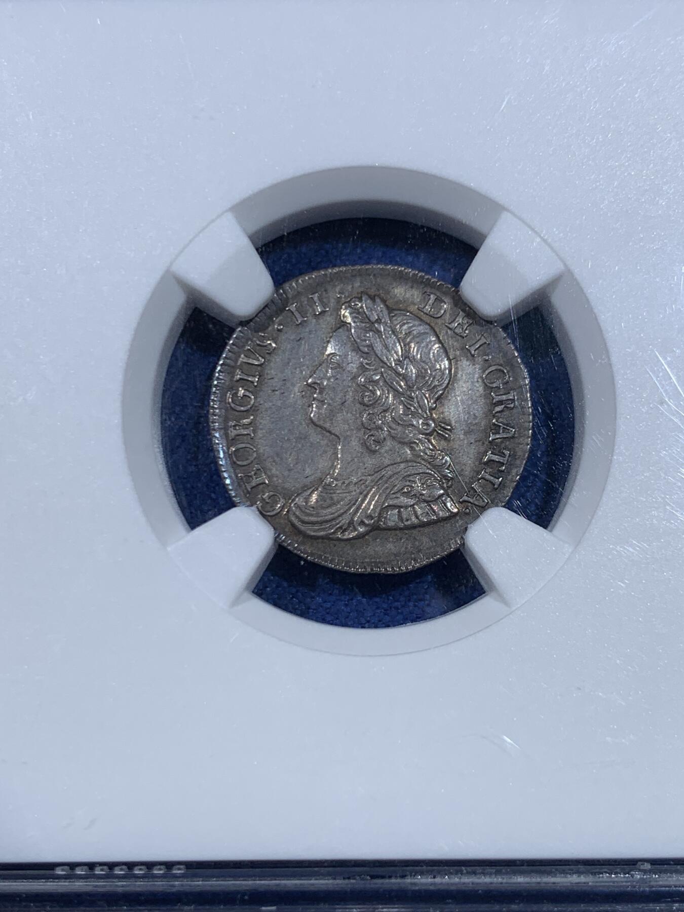 《竞宝斋》第445场 周日，周一，2场连拍 （全场包邮） 四枚一组 NGC AU55/MS63/MS62/UNCD 英国1746年乔治二世1/2/3/4便士银币 2便士盒子右下角有磕