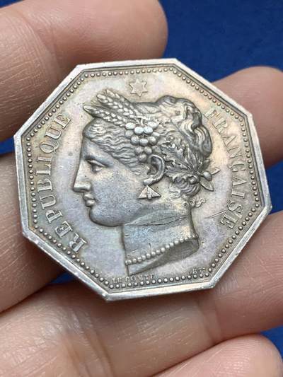 《竞宝斋》第445场 周日，周一，2场连拍 （全场包邮） - 法兰西鲁昂公证人八角银质代币 丰饶角银标 22.95克 36mm