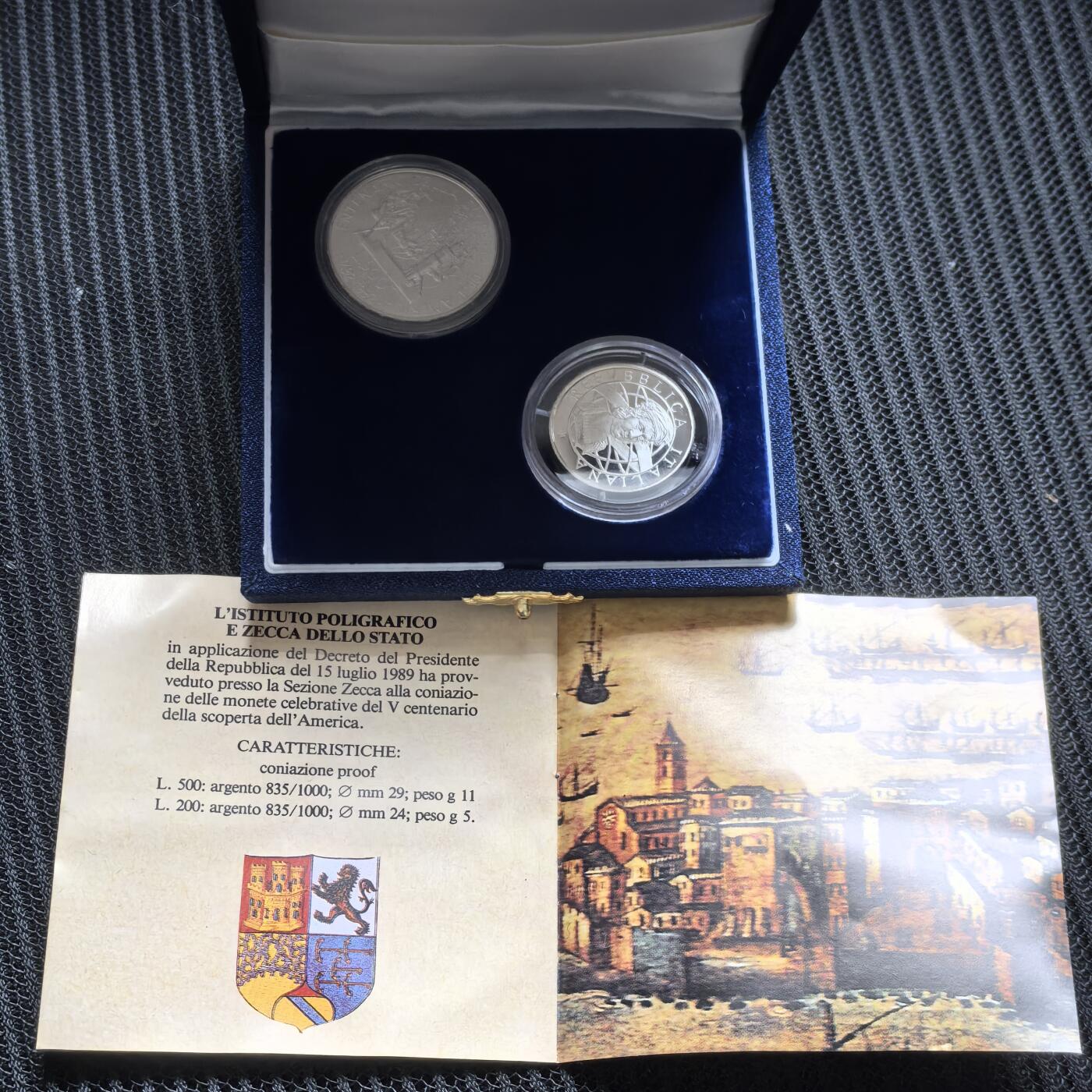 道一币馆币章第一百五十八场 原盒证 意大利1989年发现美洲大陆500周年精制银币套装
