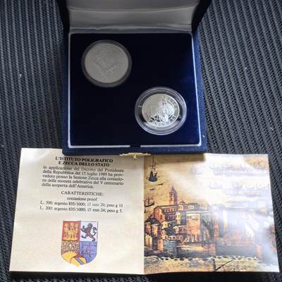 道一币馆币章第一百五十八场 - 原盒证 意大利1989年发现美洲大陆500周年精制银币套装