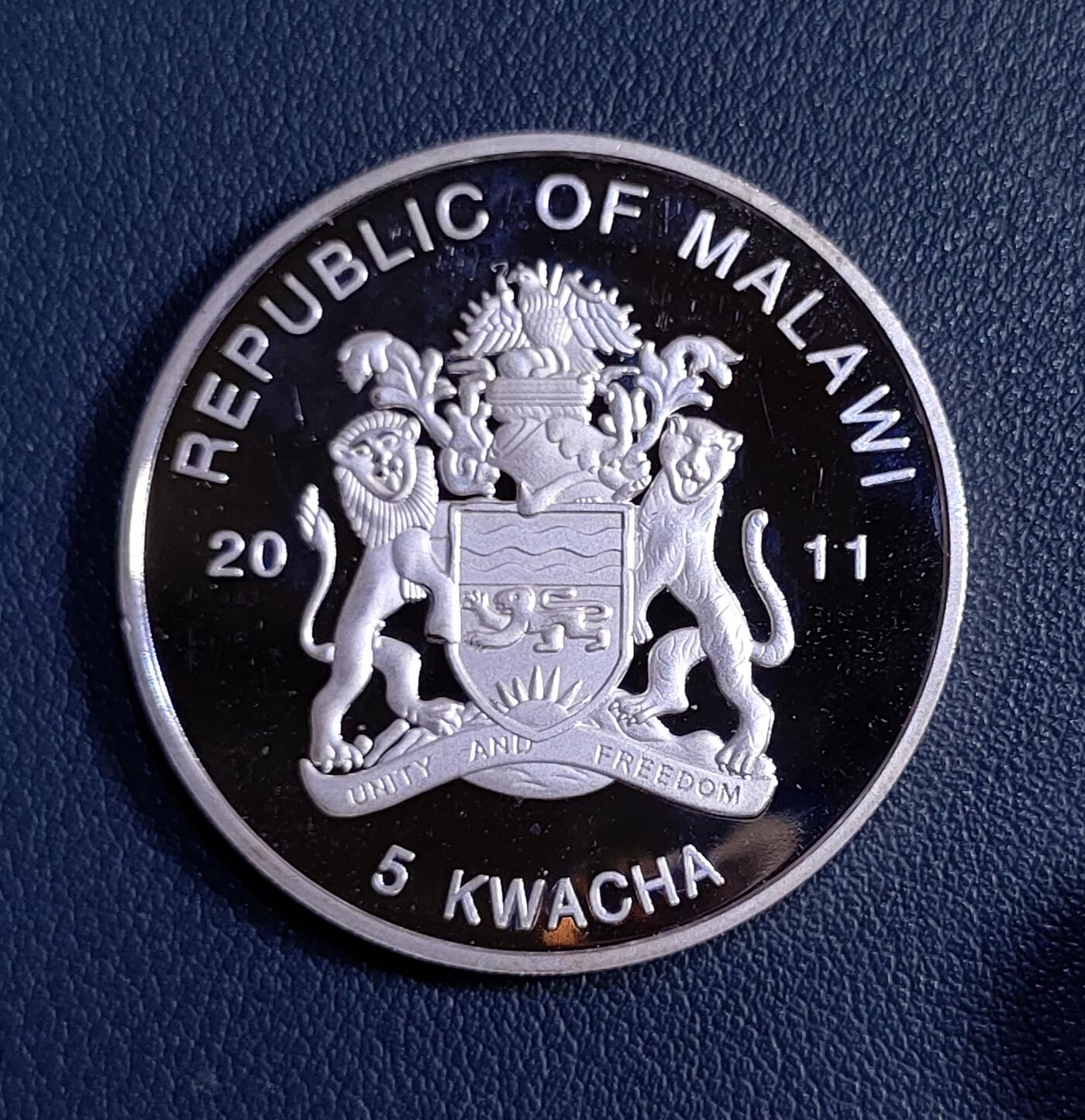 发行量少2011年马拉维纪念约翰·保罗二世访问克罗地亚5克瓦揸 克朗型大精制银币 