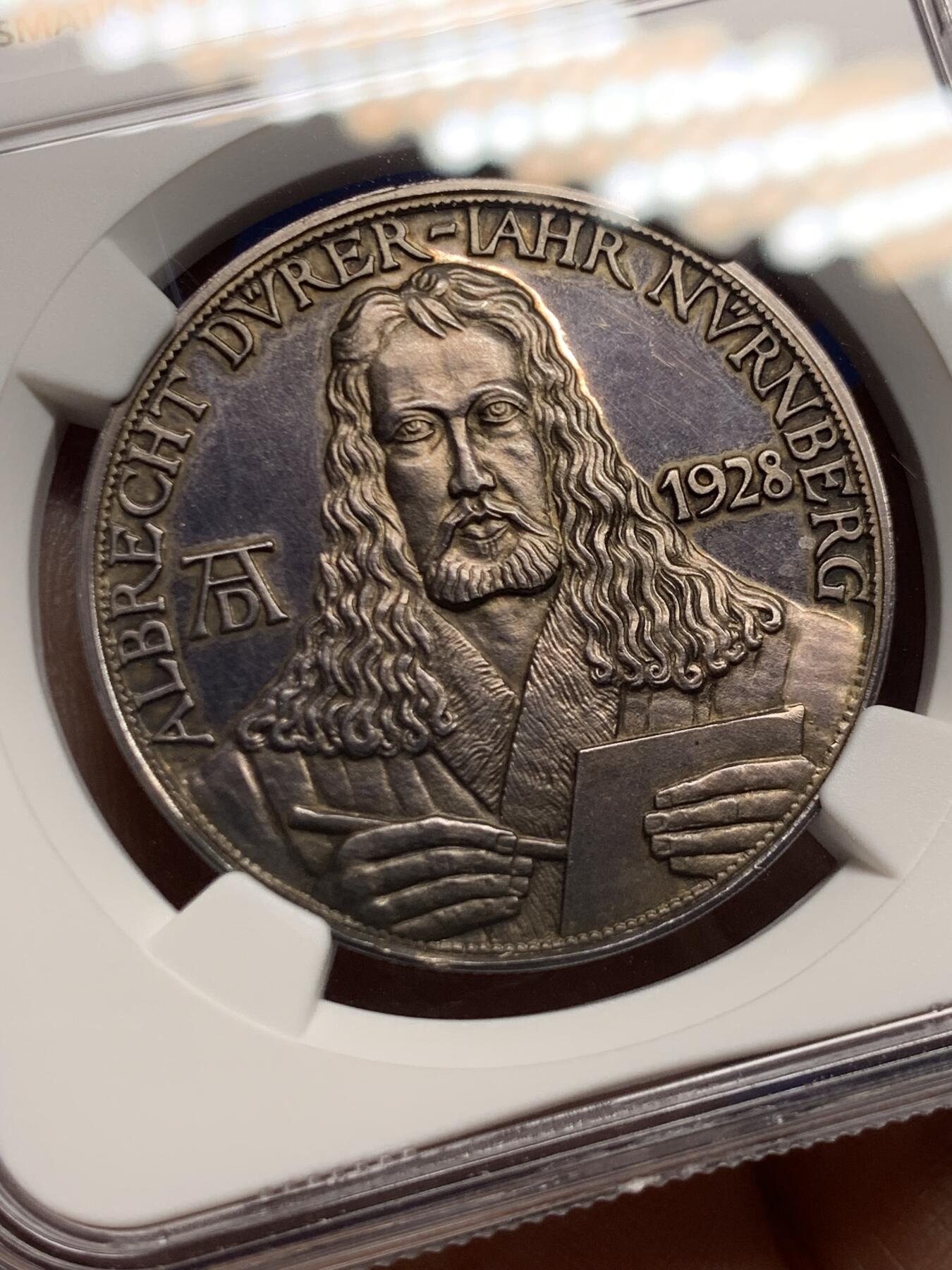 《竞宝斋》第445场 周日，周一，2场连拍 （全场包邮） NGC UNCD 德国1928年画家丢勒银章 状态不错