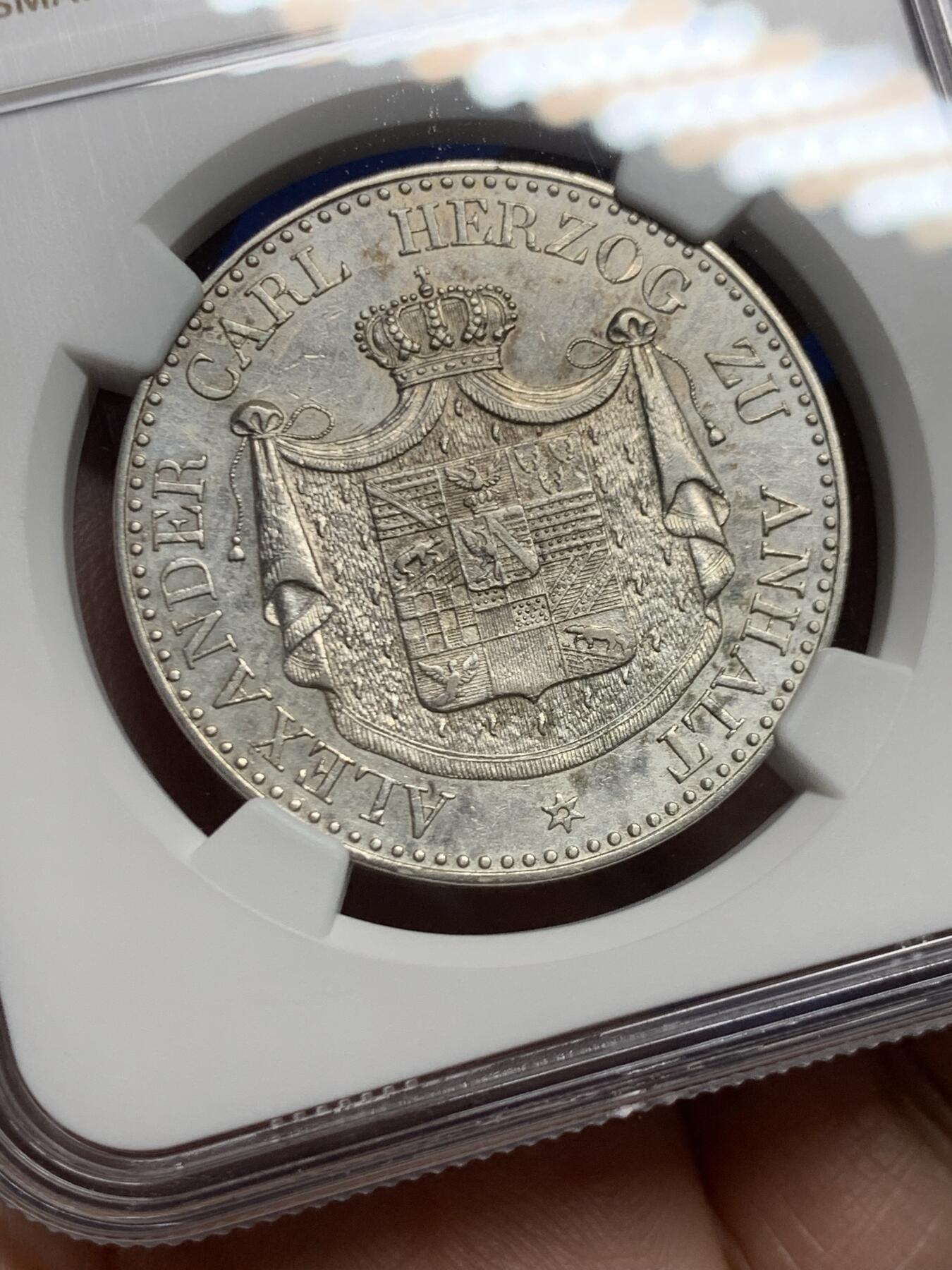 《竞宝斋》第445场 周日，周一，2场连拍 （全场包邮） NGC AU58 德国 1834年 安哈尔特-伯恩堡公国 亚历山大·卡尔与弗里德里克公主婚礼纪念泰勒 发行量仅1.5万枚