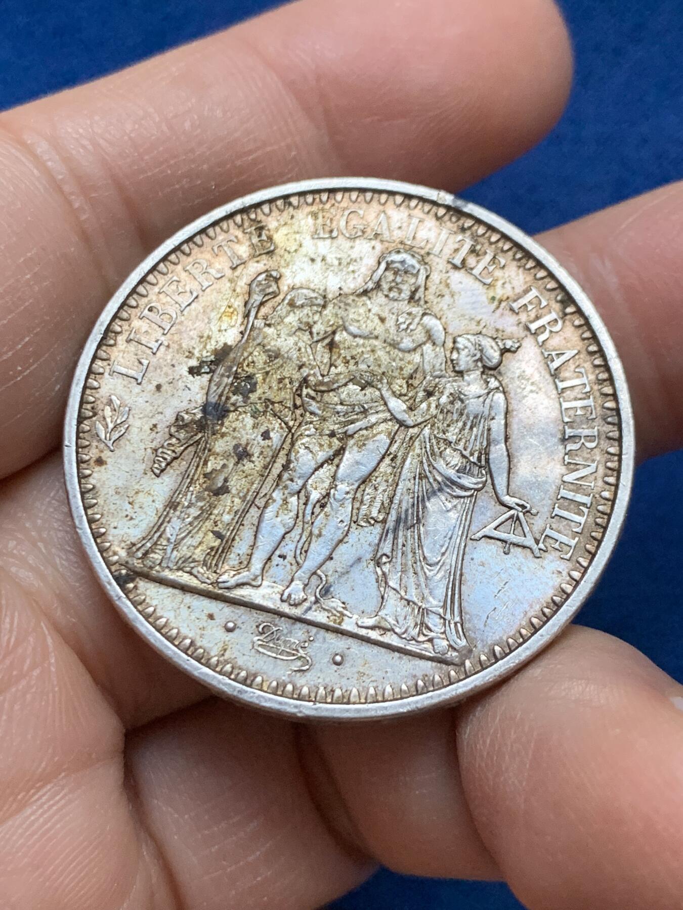 《竞宝斋》第445场 周日，周一，2场连拍 （全场包邮） 法国1965年10法郎大力神银币