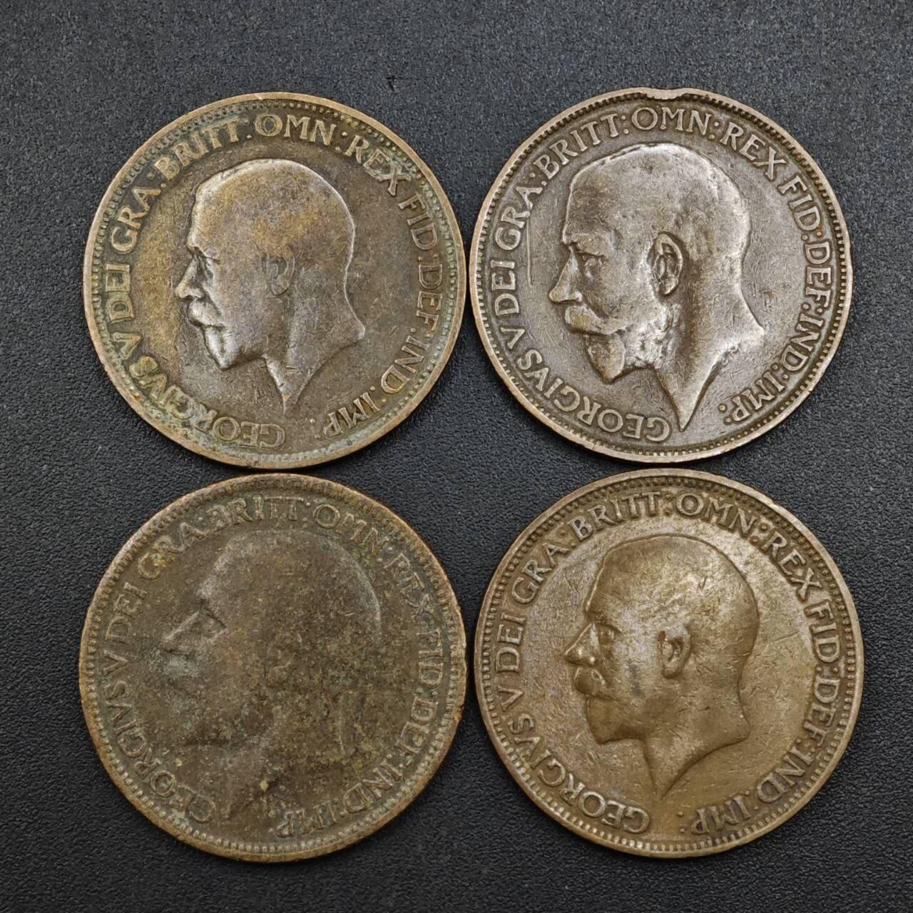 【淘币小摊】实时拍第八百二十一拍   散币场   满百包邮可预留二周 每周一统一发货   英国乔治五世半便士铜币4枚