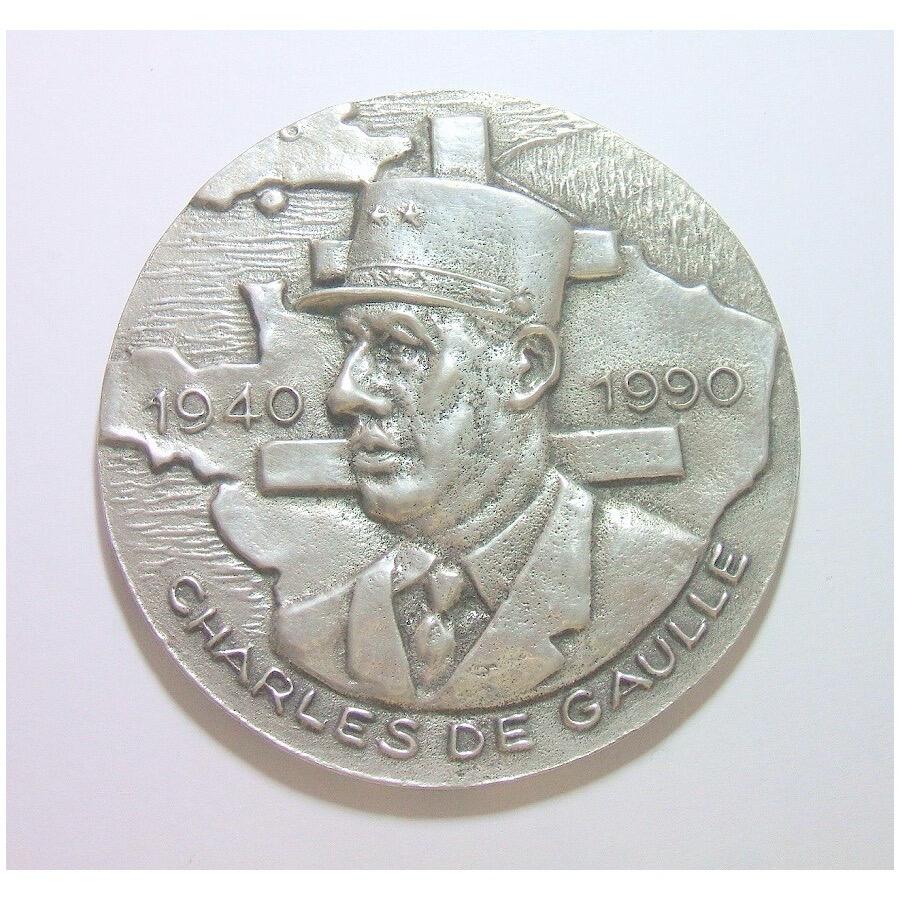 【艺术】【巴黎博物馆旧藏】法国艺术大章 戴高乐将军高浮雕精制超大镀银章 70MM