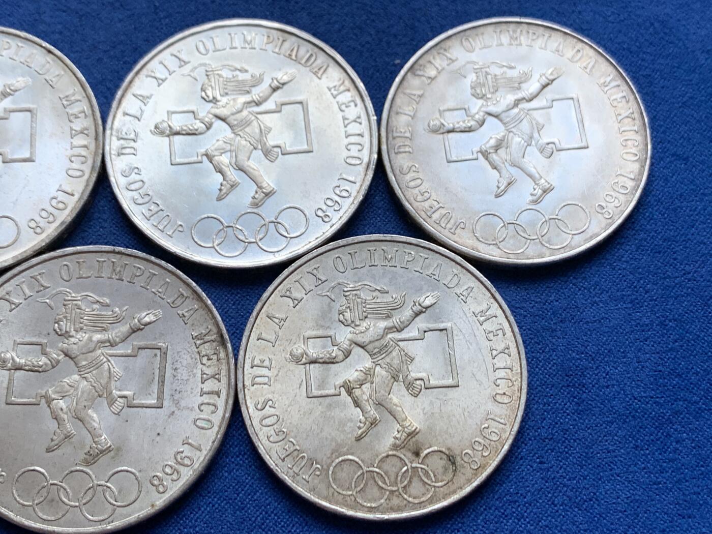 《竞宝斋》第445场 周日，周一，2场连拍 （全场包邮） 六枚一组 墨西哥1968年25比索奥运纪念银币 总重约134.7克