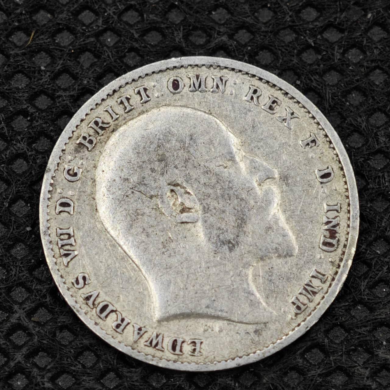 【淘币小摊】限时拍第八百二十四拍  小银币场  满百包邮可预留两周  周一统一发货      英国1910年爱德华七世3便士银币