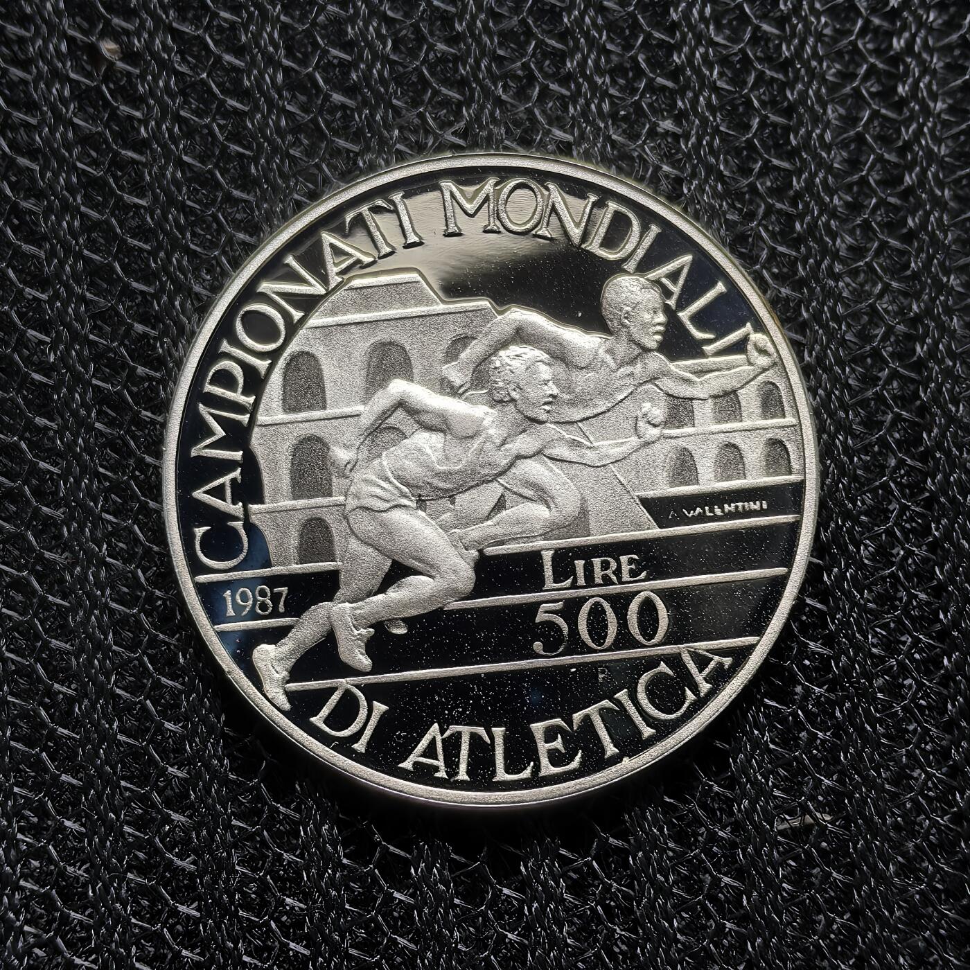 道一币馆币章第一百五十八场 原盒证 意大利1987年罗马世界田径锦标赛500里拉精制银币 21150