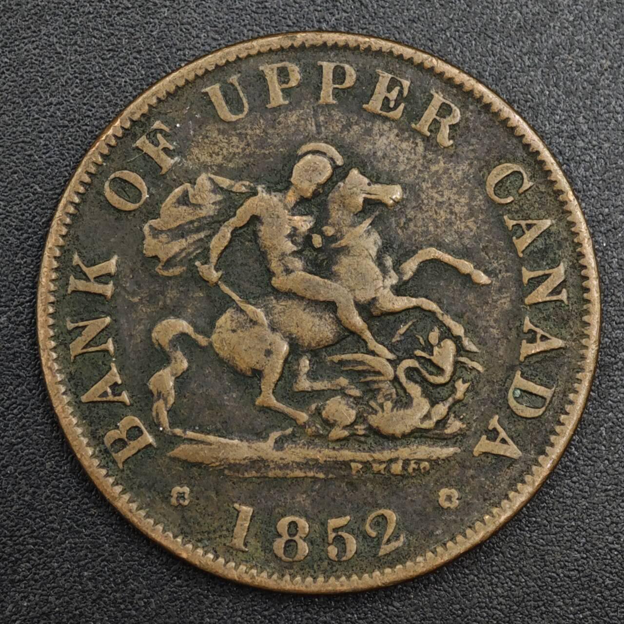 【淘币小摊】实时拍第八百二十一拍   散币场   满百包邮可预留二周 每周一统一发货   上加拿大1852年马剑半便士铜币代币