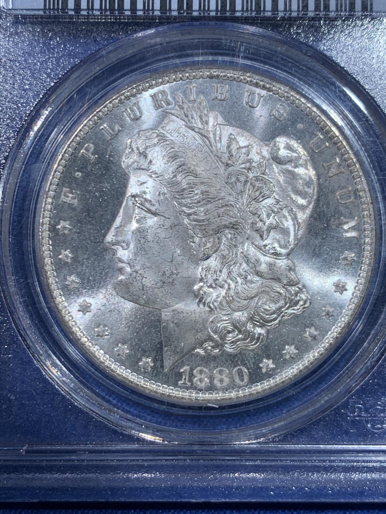 《竞宝斋》第445场 周日，周一，2场连拍 （全场包邮） PCGS MS65 美国 1880-S 摩根 1美元银币