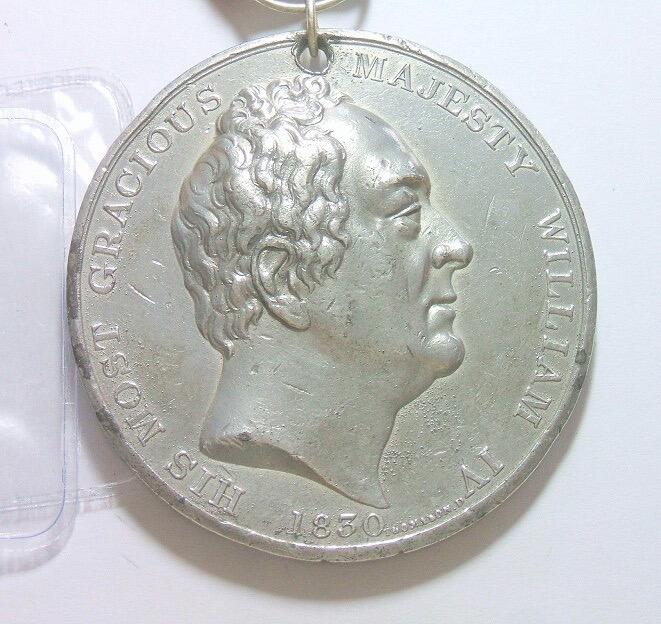 英国1830年 威廉四世继任国王高浮雕大合金章 带绶带 53MM
