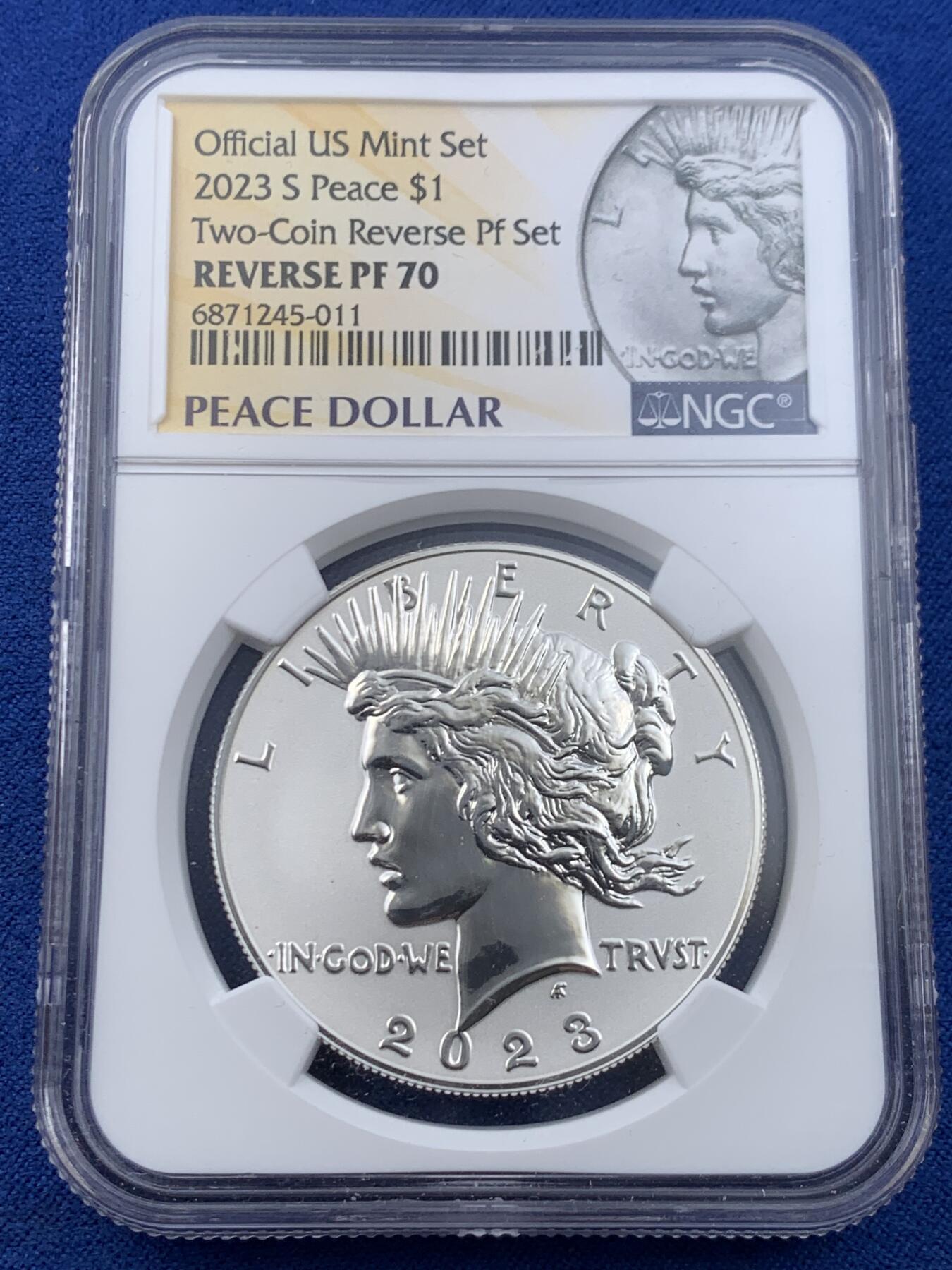 《竞宝斋》第445场 周日，周一，2场连拍 （全场包邮） NGC PF70 反向精制币 美国2023年和平S版1美元大银币 高浮雕底版磨砂版 满分佳品