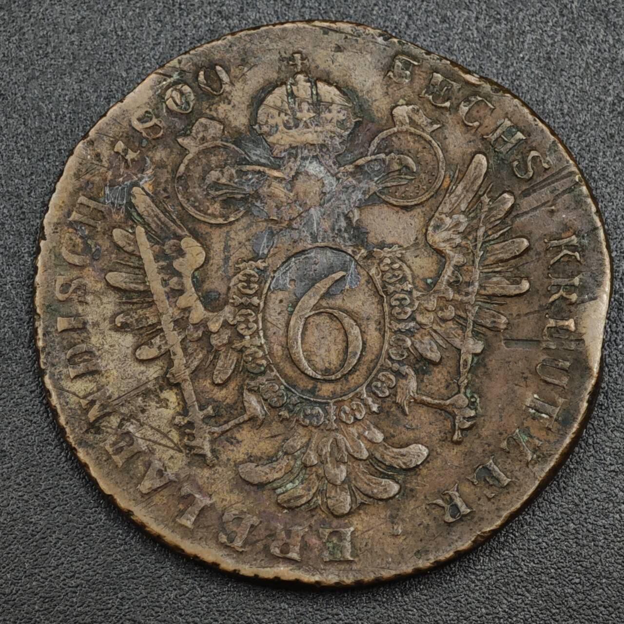 【淘币小摊】实时拍第八百二十一拍   散币场   满百包邮可预留二周 每周一统一发货   奥地利1800年6克鲁泽大铜币