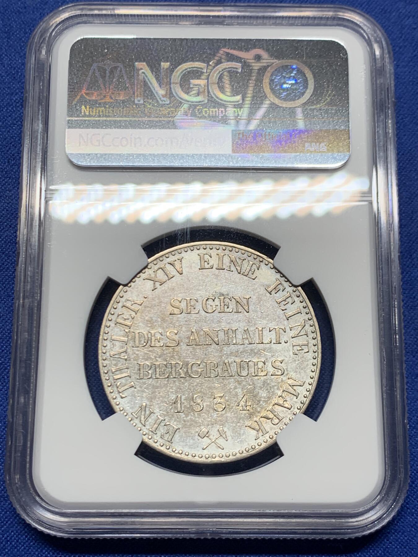 《竞宝斋》第445场 周日，周一，2场连拍 （全场包邮） NGC AU58 德国 1834年 安哈尔特-伯恩堡公国 亚历山大·卡尔与弗里德里克公主婚礼纪念泰勒 发行量仅1.5万枚