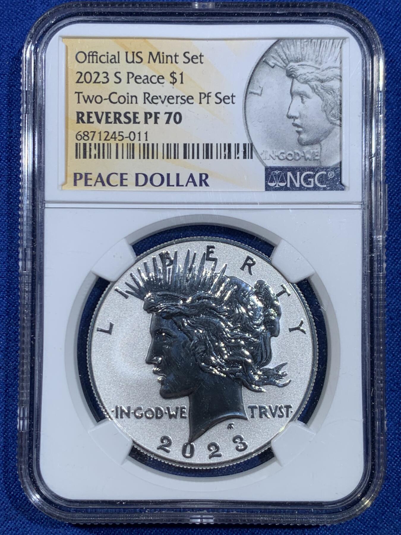 《竞宝斋》第445场 周日，周一，2场连拍 （全场包邮） NGC PF70 反向精制币 美国2023年和平S版1美元大银币 高浮雕底版磨砂版 满分佳品